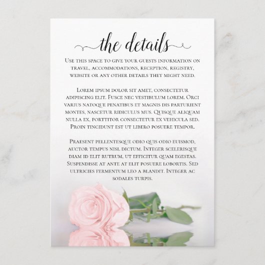 Elegant Blush roze Romantic Roos Weddenschap Detai Informatiekaartje (Voorkant)
