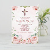 Elegant Blush Roze Rose Bloemen Doop Kaart (Staand voorkant)