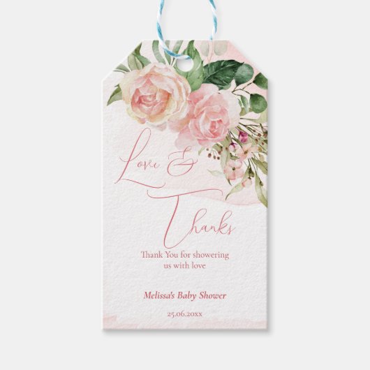 Elegant blush roze roze rozenrozenbaby shower cadeaulabel (Voorkant)