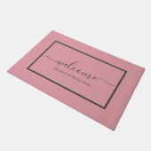 Elegant blush roze roze script familienaam welkoms deurmat (Schuin)