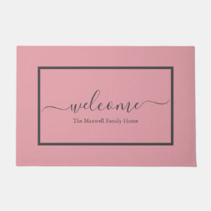 Elegant blush roze roze script familienaam welkoms deurmat