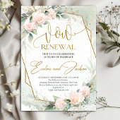 Elegant blush roze rozen en greenery vow vernieuwi kaart
