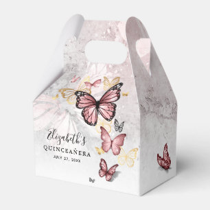 Elegant Blush Roze Rozen Gold Butterfly Sjabloon Bedankdoosjes