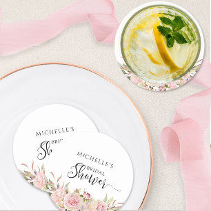 Elegant Blush Roze Rozenbruin/Baby shower Ronde Kartonnen Onderzetter