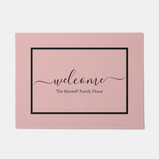 Elegant blush roze script naam welkome naam deurmat