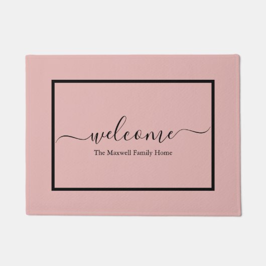 Elegant blush roze script naam welkome naam deurmat (Voorkant)