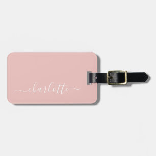 Elegant Blush Roze Script Name Personated Bagagelabel