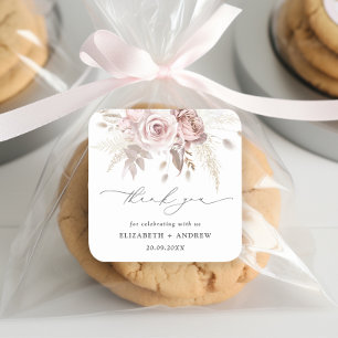 Elegant Blush Roze Stoffig Roos Bloemenbruiloft Vierkante Sticker