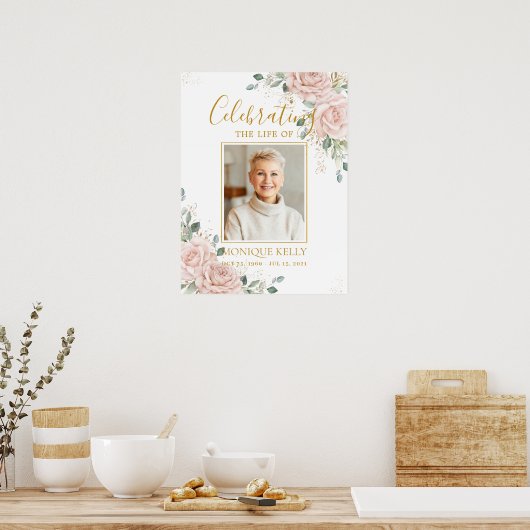 Elegant Blush Rozen Afbeelding Uitvaartmonument Poster (Keuken)