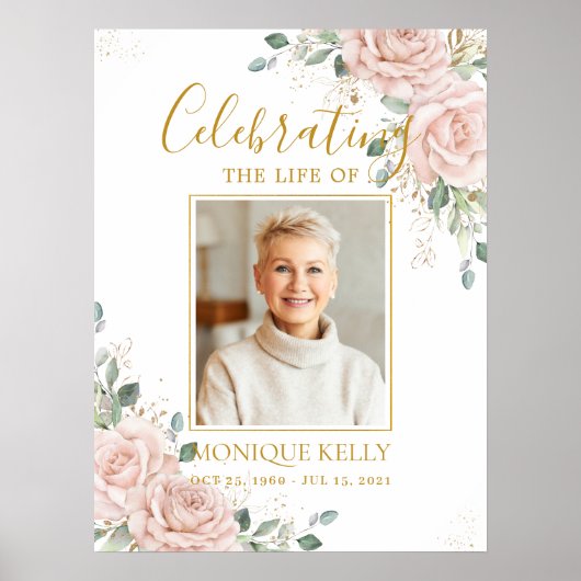 Elegant Blush Rozen Afbeelding Uitvaartmonument Poster (Voorkant)