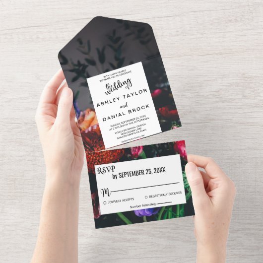 Elegant blush rozen bloesbloesem roodbloedige brui all in one uitnodiging (Afscheurbaar)