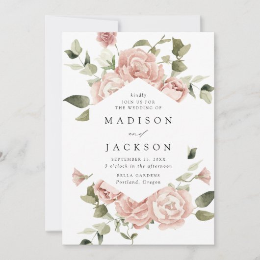 Elegant Blush Rozen en Greenery Wedding Kaart (Voorkant)