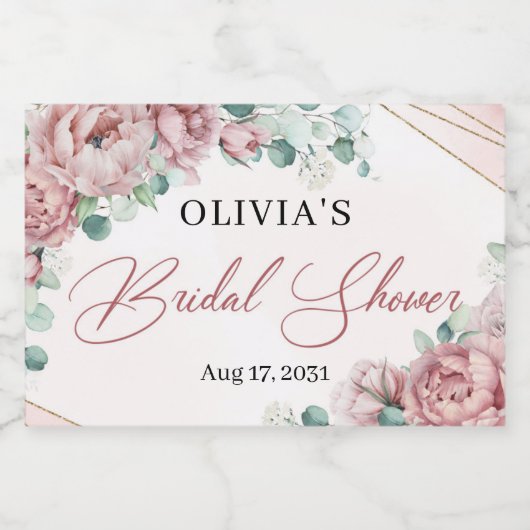 Elegant blush rozen eucalyptus Gold lijst Sparkling Wijnetiket (Enkel label)