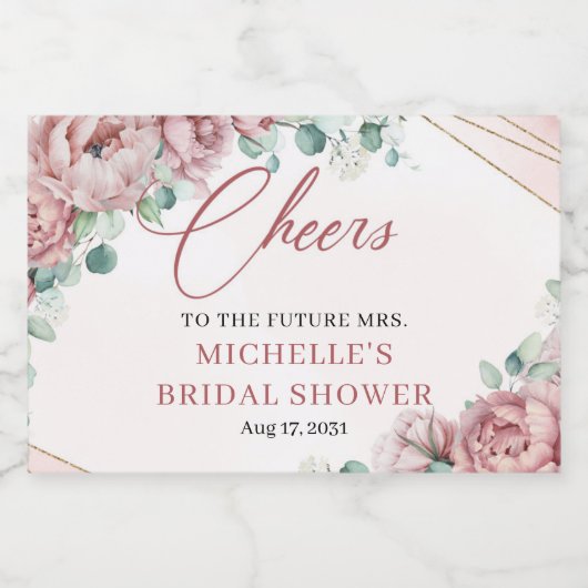 Elegant blush rozen eucalyptus Gold lijst Sparkling Wijnetiket (Enkel label)