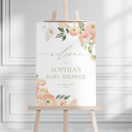 Elegant Blush & Sage Groen Baby shower Welkom Poster