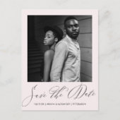 Elegant Blush Script Fotobruiloft Bewaar de datum Briefkaart (Voorkant)