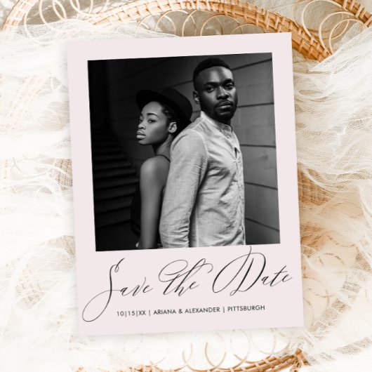 Elegant Blush Script Fotobruiloft Bewaar de datum Briefkaart