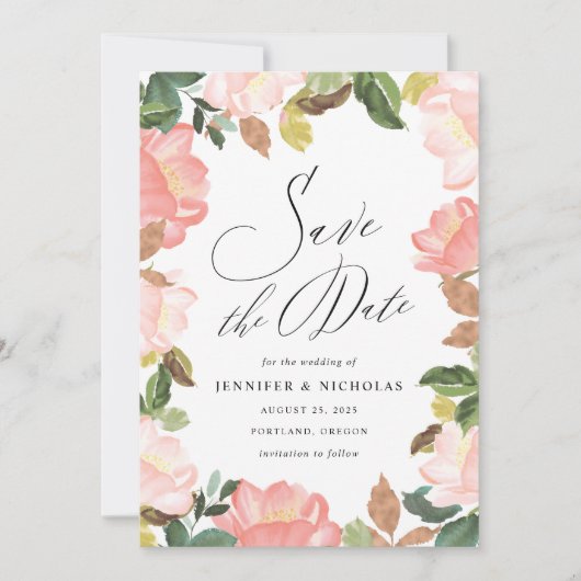 Elegant Blush Spring Floral Save The Date (Voorkant)