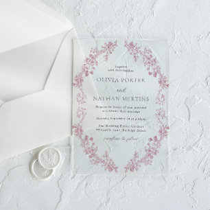 Elegant Blush Stoffig Roos krans bruiloft Acryl Uitnodigingen