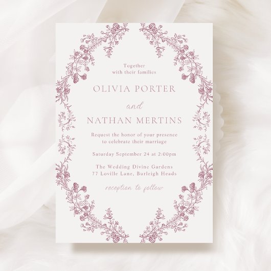 Elegant Blush Stoffig Roos krans bruiloft Kaart