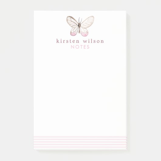 Elegant Blush Stripes & Butterfly Post-it Notes (Voorkant)