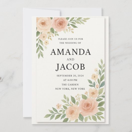 Elegant Blush Watercolor Floral Wedding Invitation (Devant)