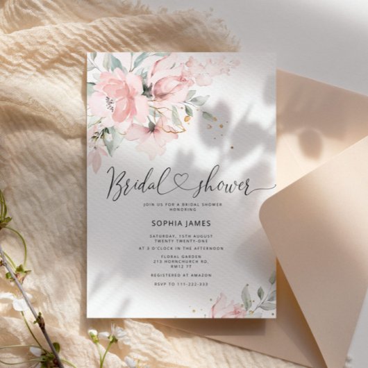 Elegant blush waterverf bridal doucheuitnodiging kaart