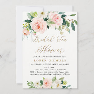 Elegant Blush Waterverf Bridal Tea Shower Invitat Kaart