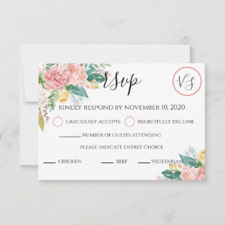 Elegant Blush Waterverf Floral RSVP Kaartje