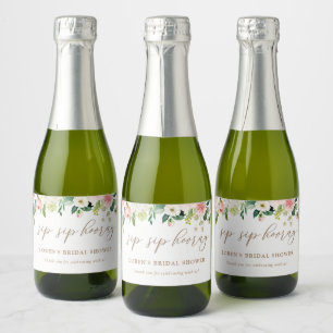 Elegant Blush Waterverf Floral Sip Hooray Cha Sparkling Wijnetiket
