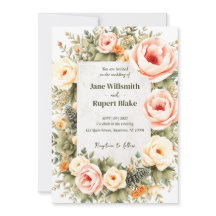 Elegant Blush Waterverf Floral Wedding Uitnodiging