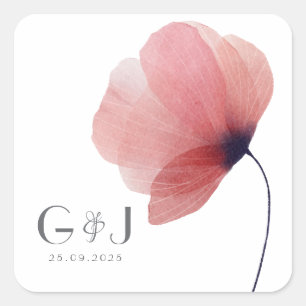 Elegant Blush Waterverf Poppy Monogram Vierkante Sticker