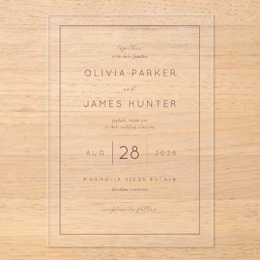 Elegant Blush Wedding Invitation Acryl Uitnodigingen (Voorkant)