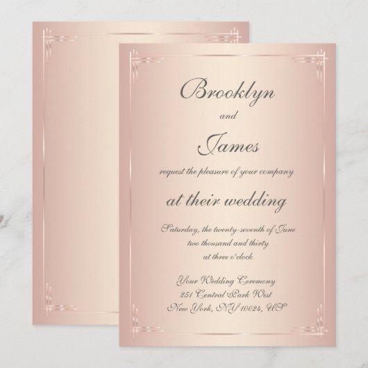 Elégant Blush Wedding Invitations (Devant / Derrière)