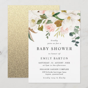 Elegant Blush & White Floral Baby shower Kaart