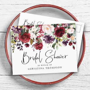 Elegant Blush Wine Floral Bridal Shower Invitation Uitnodiging Briefkaart