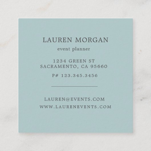 Elegant Boheems bloemmonogram Vierkante Visitekaartje (Achterkant)