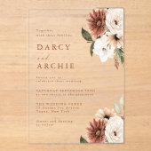 Elegant Bohemian Floral Acrylic Wedding Invitation (Recto)