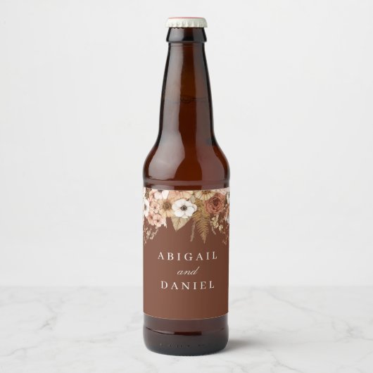 Elegant Bohemian Floral Wedding Bier Etiket (Voorkant)