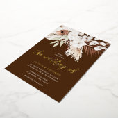 Elegant Bohemian White Floral Gold Wedding Folie Uitnodiging (Gedraaid)