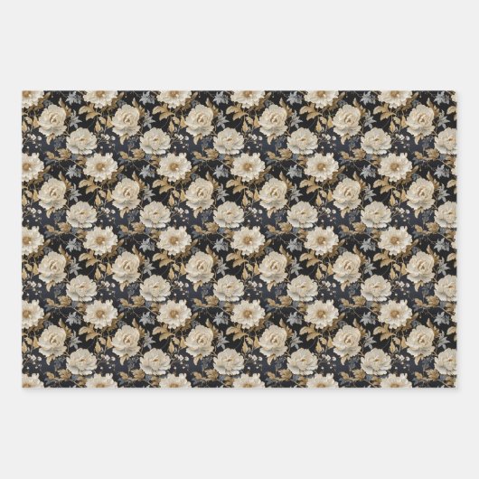 Elegant boho 3d rozen pioenen neutraal aardewerk n inpakpapier vel (Voorkant 2)