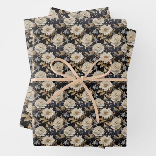 Elegant boho 3d rozen pioenen neutraal aardewerk n inpakpapier vel (In situ)