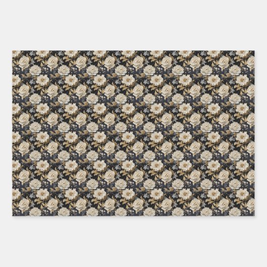 Elegant boho 3d rozen pioenen neutraal aardewerk n inpakpapier vel (Voorkant)