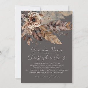 Elegant Boho Aardse Bloemen Waterverf Bruiloft Kaart
