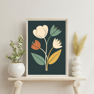 Elegant Boho Abstract Botanische Bloem Poster