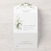 Elegant Boho Abstract Groen Wit Bloemen Bruiloft All In One Uitnodiging (Buitenkant)