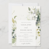 Elegant Boho Abstract Groen Wit Bloemen Bruiloft Kaart (Voorkant)