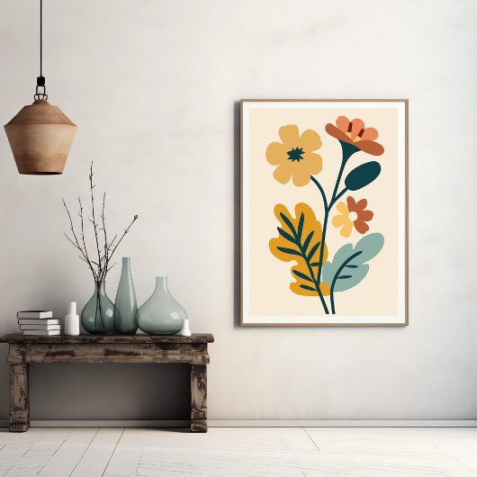 Elegant Boho Abstrait Poster de fleurs botaniques