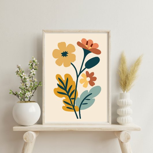 Elegant Boho Abstrait Poster de fleurs botaniques