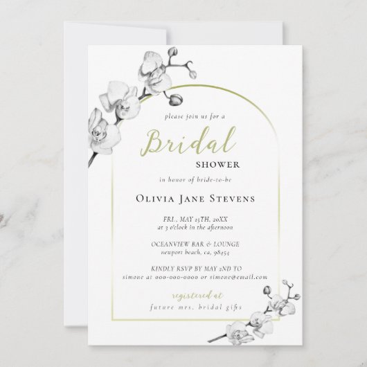 Elegant Boho Arch BW Gold Orchids Vrijgezellenfees Kaart (Voorkant)